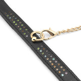 Shining Girl Ankle Cuffs with multi-colored gems on black leather and gold chain clasp