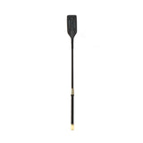 Black leather Shining Girl riding crop with gold handle and rhinestone details, by LIEBE SEELE