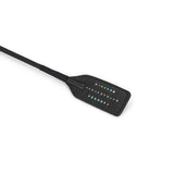 Black leather Shining Girl riding crop with gemstones embedded in the paddle, enhancing bondage and fetish play