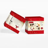 Red packaging box for Kinbaku Ukiyoe Luxury Red Rosy Lamb Suede Leather Strap On featuring traditional Japanese ukiyo-e art with BDSM elements