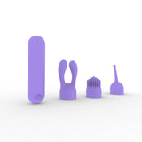 Dynamic Rainbow Silicone Bullet Vibrator with Interchangeable Heads in Purple, showcasing versatility and design for sensual pleasure