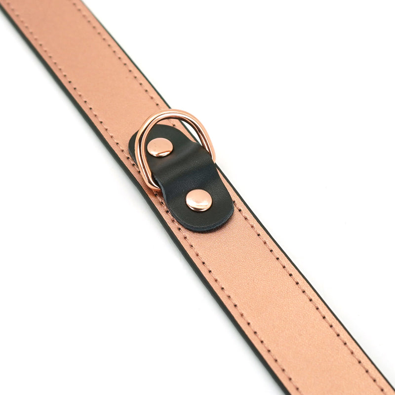 Rose gold leather bondage collar with black leather attachment and high-end rose gold hardware