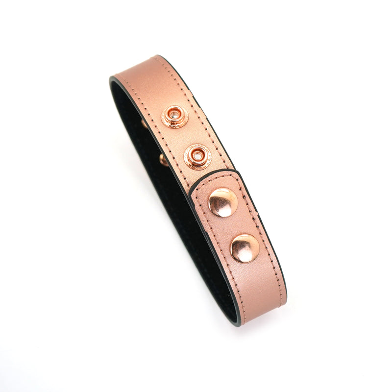 Rose Gold Leather Bondage Collar with Black Faux Fur Lining and Adjustable Holes from LIEBE SEELE