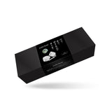 Fuji White leather ankle cuffs product packaging in black box with illustration and Japanese text, from Liebe Seele's BDSM accessory line