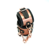 Rose Gold Leather Handcuffs with Faux Fur Lining and Quick-Release Clips for BDSM Wrist Restraints