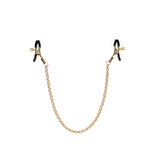 Gold-chained black nipple clamps from the Vivid Sorairo Glossy Blue Soft Bondage Kit