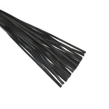 Black Bond lightweight leather flogger whip for bondage play, crafted from recycled materials with a smooth handle and multiple leather fronds.