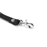 Quick-release clip of recycled leather hogtie for BDSM play from the Black Bond collection.