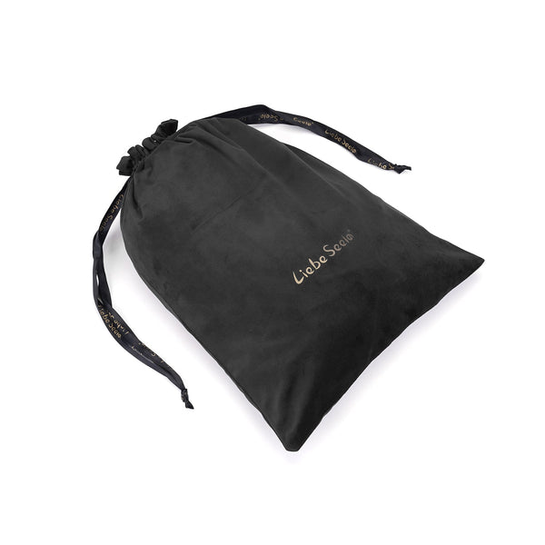 Liebe Seele black velvet storage bag for BDSM toys and accessories with brand name and drawstring