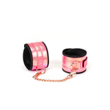 Glossy pink soft bondage wrist cuffs with rose gold chain from Vivid Sakura 8-piece set