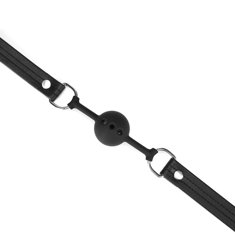 Eco-friendly Black Bond Breathable Silicone Ball Gag with Leather Straps for BDSM Play