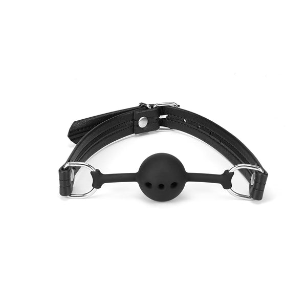 Black Bond Breathable Silicone Ball Gag with Adjustable Recycled Leather Straps for BDSM Play