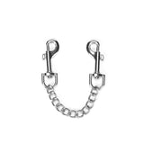 Eco-friendly Black Bond Leather Handcuffs with soft lining and durable silver chain connector for BDSM play.