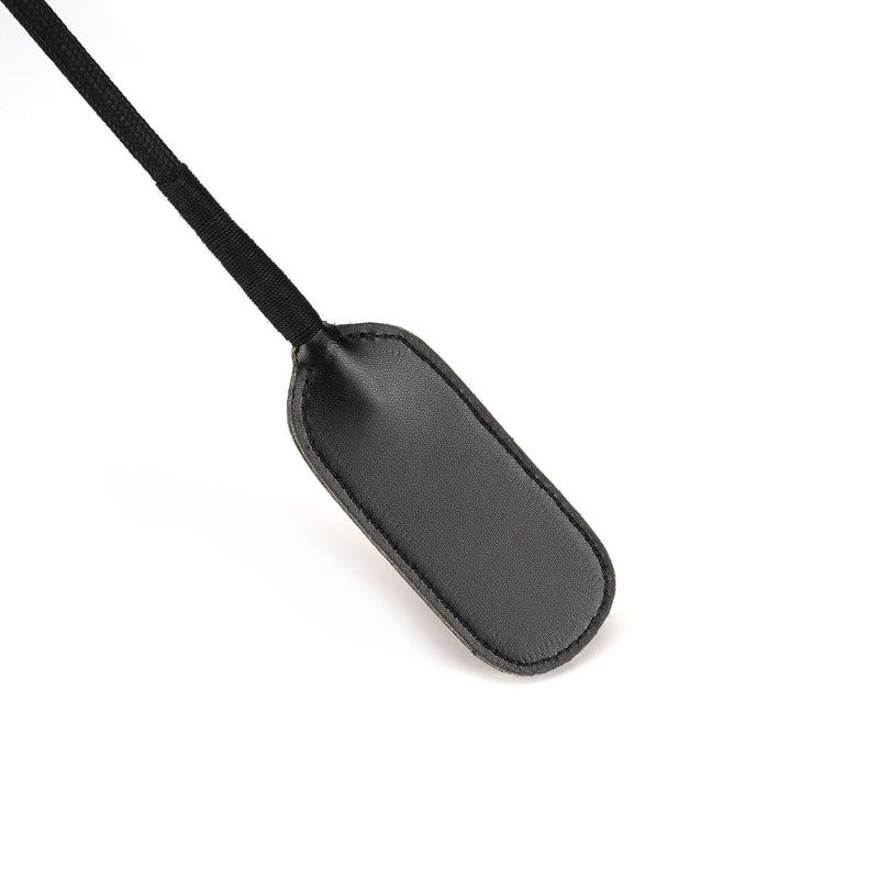 Eco-friendly Black Bond leather spanking crop with wide tip and wrist loop for BDSM play