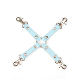 Sky-blue faux crocodile leather hog tie with silver hardware from Macaron Electric Blue Beginner's Bondage Kit
