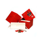 LIEBE SEELE Equestrian collection product package, featuring a red box with leather blinder and gag image, a delicate storage bag, and branding details