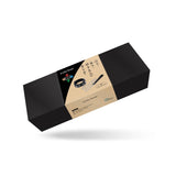 Black Bond collection recycled leather bondage collar with chain leash in eco-friendly packaging from LIEBE SEELE.
