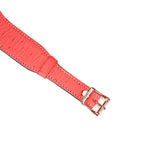Cherry blossom pink leather collar with rose gold buckle and ostrich skin pattern from Angel's & Demon's Kiss collection