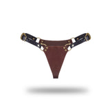 Luxury BDSM leather panties with vintage gold hardware from The Equestrian collection by LIEBE SEELE, designed for fetish wear