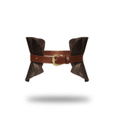Luxurious equestrian leather corset belt with golden buckle and quilted accents for stylish bondage wear from the Equestrian collection