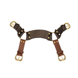 Luxury quilted leather chest harness with golden metal details from The Equestrian collection, perfect for BDSM and pony play