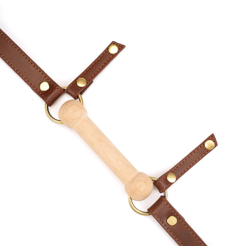 Luxury leather blinder and wooden gag for pony play from The Equestrian collection