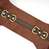 Luxurious deep brown leather bondage waist belt with vintage gold hardware from LIEBE SEELE's The Equestrian collection