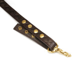 Luxury leather bondage waist belt with vintage gold hardware and adjustable snap buttons for fetish wear