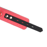 Cherry blossom pink leather wrist restraints with rose gold hardware from Angel's & Demon's Kiss collection