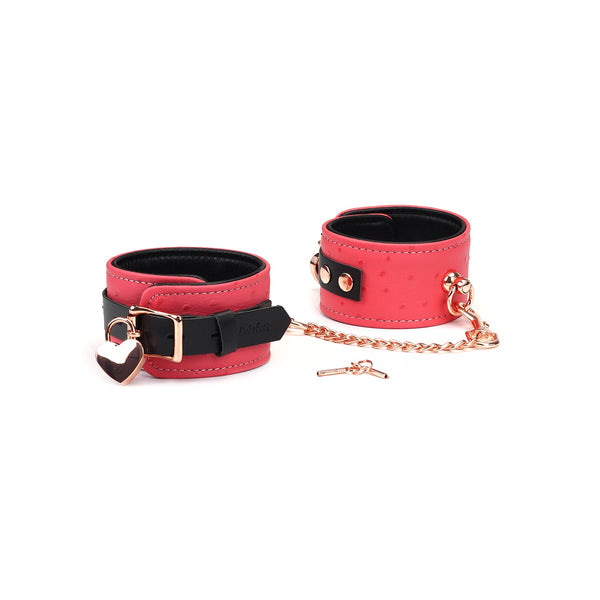 Cherry Blossom Pink Leather Handcuffs with Rose Gold Hardware from Angel's Kiss Collection