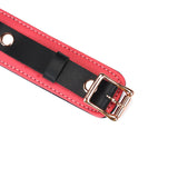 Cherry blossom pink leather collar with rose gold buckle and ostrich skin pattern for BDSM fetish wear
