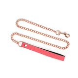 Cherry Blossom Pink Leather Bondage Collar with Rose Gold Chain Leash from Angel’s & Demon’s Kiss Collection