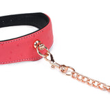 Cherry Blossom Pink Leather Collar with Rose Gold Chain Leash from Angel's & Demon's Kiss Collection