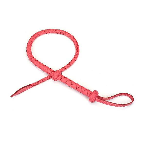 Cherry blossom pink leather braided bullwhip from Angel's & Demon's Kiss collection for BDSM impact play
