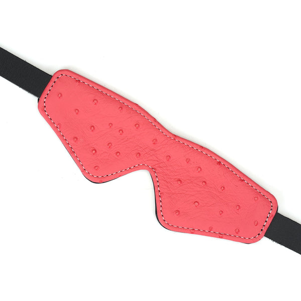 Cherry Blossom Pink Leather Blindfold with Ostrich Skin Pattern for Bondage Play