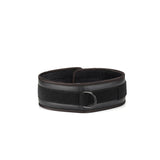 Vegan leather bondage collar with D-ring and soft lining, perfect for ethical S&M play and puppy play scenarios