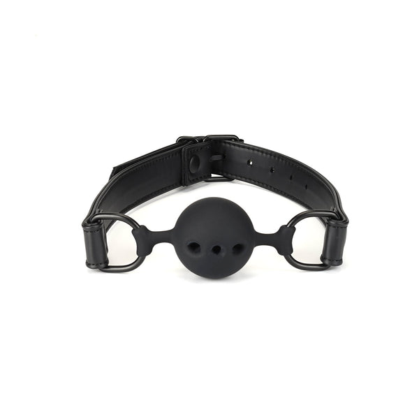 Breathable silicone ball gag with faux leather straps for vegan BDSM play
