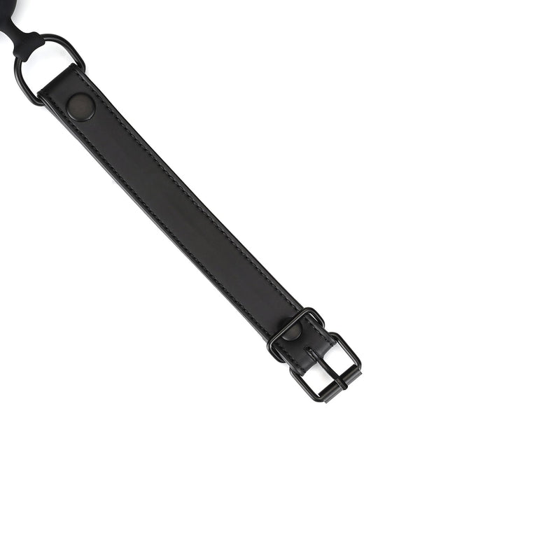 Black faux leather strap with buckle from vegan-friendly bondage ball gag set