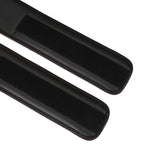 Close-up of black vegan leather wrist-to-thigh restraints with Velcro attachments, ideal for ethical bondage play