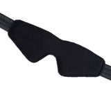 Recycled leather bondage blindfold with soft lining for sensory deprivation play from Black Bond collection.