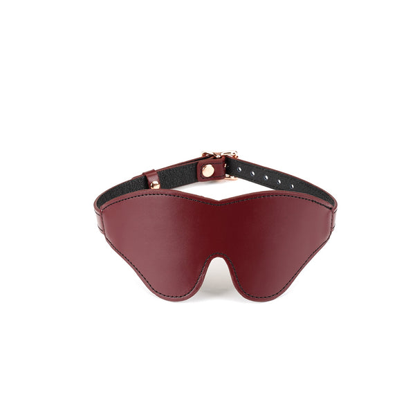 Wine Red Leather Blindfold with Rose Gold Buckle for Sensory Deprivation Play