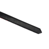 Close-up of red and black Victorian Garden bondage collar showcasing intricate stitching and textured vegan leather