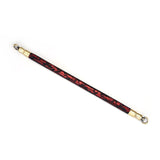 Victorian Garden collection BDSM bondage spreader bar with black lace and red vegan leather, featuring quick-release gold clips