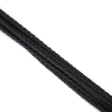 Close-up of black braided leather detail of Demon's Kiss Cat O' Nine Tails Flogger for BDSM impact play