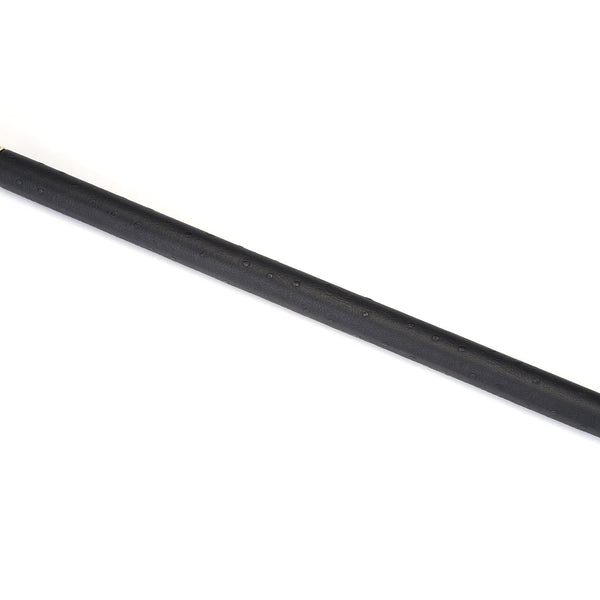 Black leather-coated spreader bar with gold hardware and ostrich pattern for BDSM, part of the Demon's Kiss collection