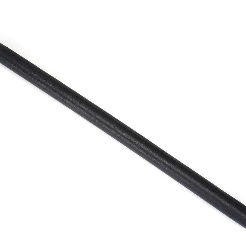 Close-up of the Dark Secret leather-coated spreader bar for bondage play, featuring black leather texture and designed for leg restraint compatibility.