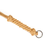 Khaki shibari rope flogger with braided cotton design and metal O-ring from Bound You II collection