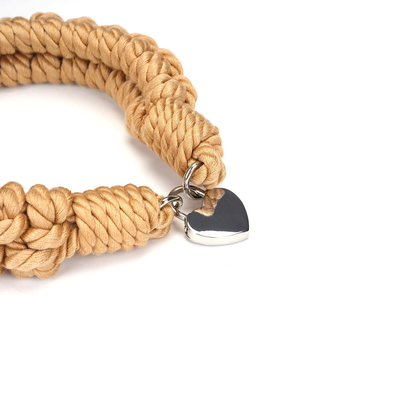 Shibari rope bondage collar with heart-shaped padlock from Bound You II collection