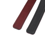 Luxury wine red and black leather thigh cuffs with detailed stitching, part of the Liebe Seele Wine Red collection
