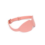 Pink Dream leather blindfold with rose gold buckle from the Pink Dream collection for sensory deprivation in bondage play